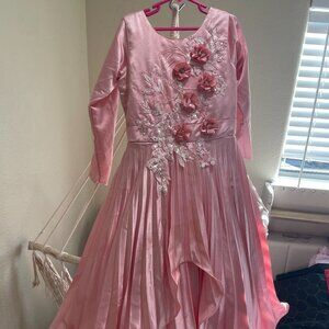 Reception-Style Baby Pink Embroidered Floral Dress